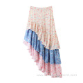 Color Matching Fishtail Design Floral Print Chiffon Skirt